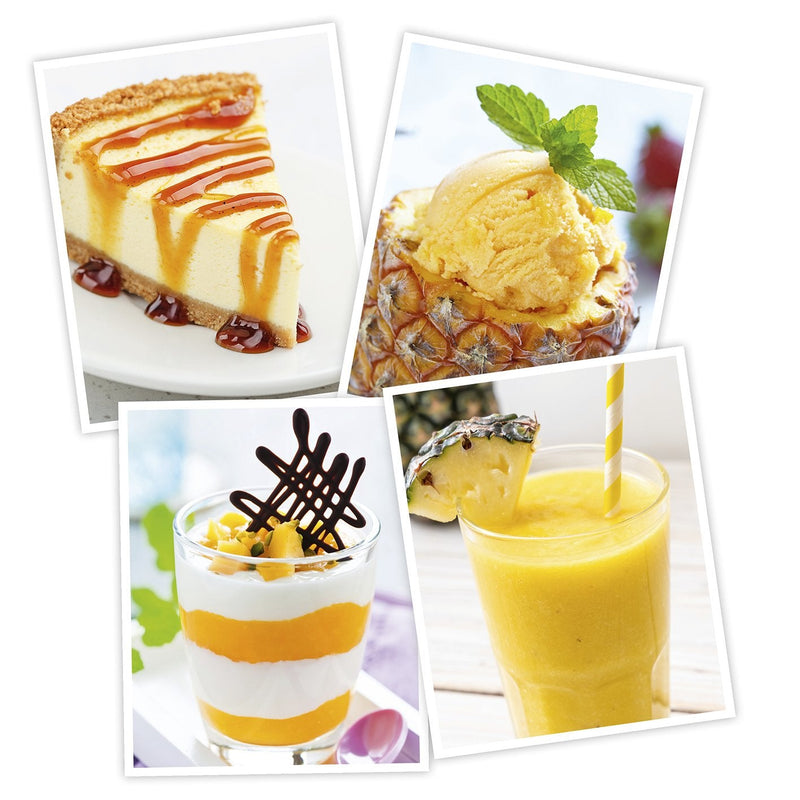HILLI Fruits: Anwendungsbeispiel für köstliches Fruchtpüree aus 100% Mango oder Ananas. Das reine Fruchtpüree ist direkt verzehrfertig, ohne umständliches Schälen und Zerkleinern. Das Fruchtpüree kann helfen, eine ausgewogene Ernährung zu unterstützen und ist zudem auch äußerst vielseitig verwendbar. Beispiele sehen Sie in diesem Bild. Sie können es sich aber auch einfach pur schmecken lassen! Ohne Zuckerzusatz, glutenfrei, laktosefrei, vegan und gut portionierbar.