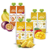 HILLI Fruits: Köstliches Fruchtpüree Set aus 100% Mango, Ananas und Banane-Maracuja zum Probieren. Die Fruchtpürees sind direkt verzehrfertig, ohne umständliches Schälen und Zerkleinern. Die Fruchtpürees unterstützen eine ausgewogene Ernährung und sind zudem auch äußerst vielseitig verwendbar. Beispielsweise für Smoothies, Säfte, Marmelade, Eis, Cocktails, Torten. Sie können es sich aber auch einfach pur schmecken lassen! Ohne Zuckerzusatz, glutenfrei, laktosefrei, vegan und gut portionierbar.