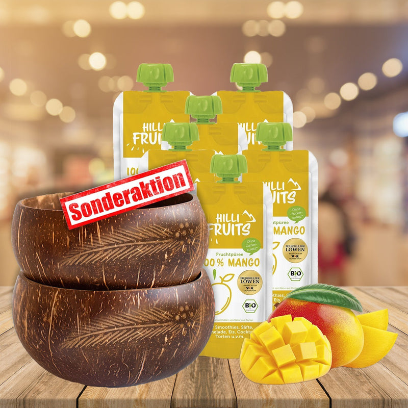 Sonderaktion!! Kokosnuss Bowls 2er Set + 6er Set Hilli fruits (6x 300ml)